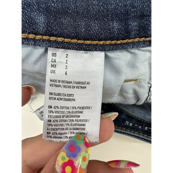 Womens American Eagle Jean Shorts Size 2 Stretch Midi Denim Cut -Off - Picture 5 of 11